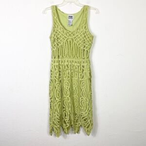 Vintage R&M Richards Chartreuse Green Lace Sleeveless Knee Length Dress Size M
